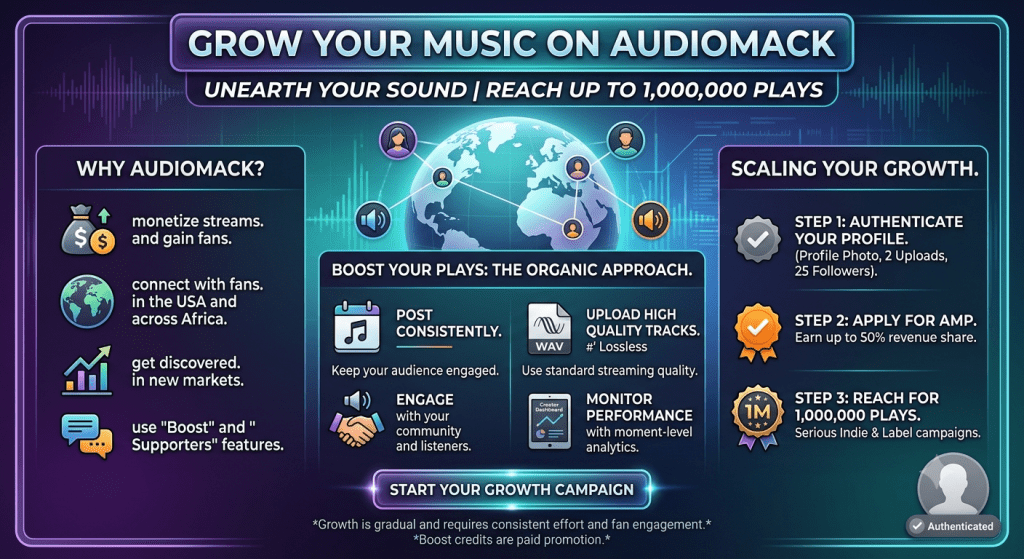 Buy Audiomack Plays info graphic to Buy Audiomack Plays