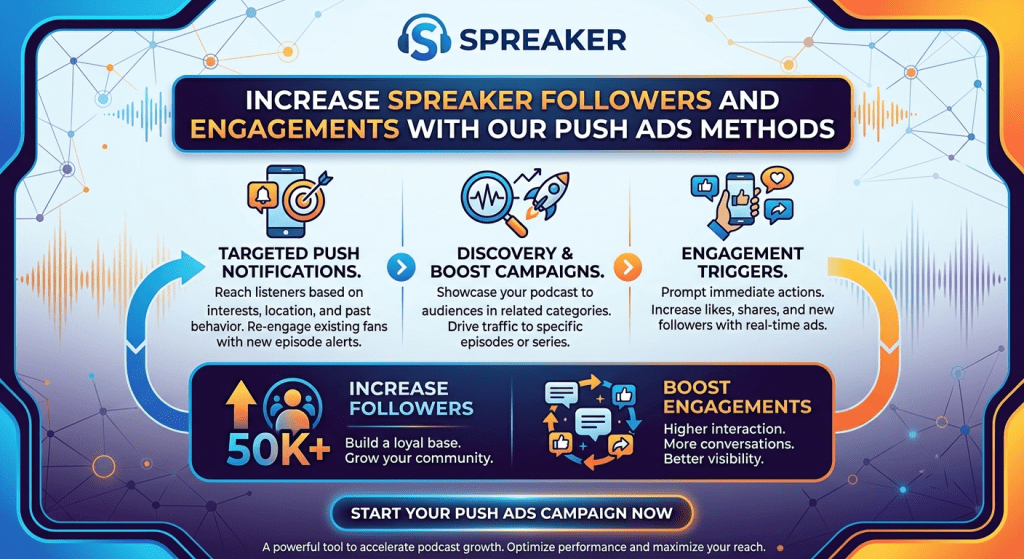 Buy Spreaker Followers Infographic image to grow fast on Spreaker